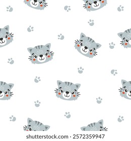 Farm cat pattern, cute farm animals, kids pattern, farm vector, cartoon, seamless pattern