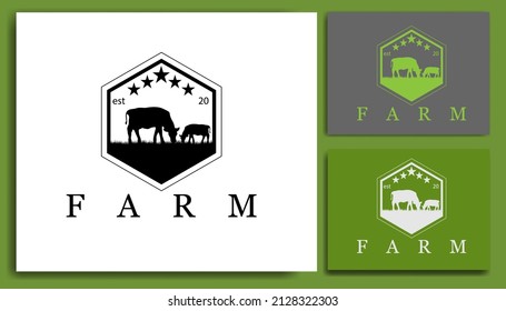 Farm Cattle Angus Livestock Beef retro Emblem Label logo design vector