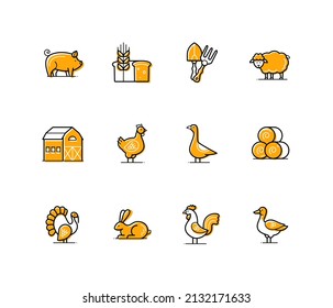 Farm cattle - modern line design style icons set