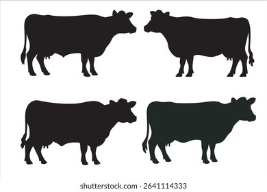 Farm Cattle Silhouettes: Cow and Bull Vector for Agriculture and Livestock Designs.