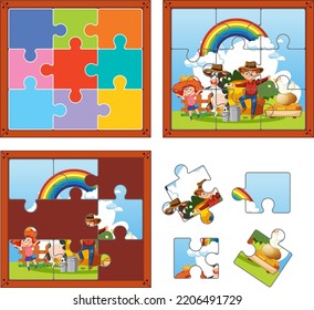 Farm characters photo puzzle game template illustration
