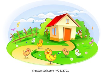 The farm with chickens and ducks