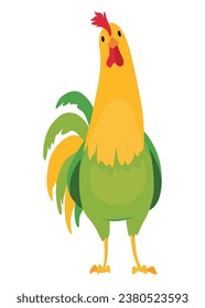 Farm cock icon. Adorable cock animal at dawn. Colorful rooster, poultry farming, vector Illustration on white background