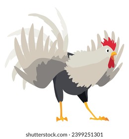 Farm cock icon. Adorable cock animal at dawn. Colorful rooster, poultry farming, vector Illustration on white background