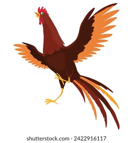 Farm cock icon. Adorable cock animal at dawn. Colorful rooster, poultry farming, vector Illustration on white background