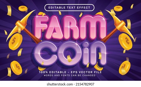 farm coin 3d text effect and editable text effect with coin illustration