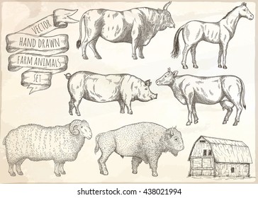 Farm collection. Hand drawn isolated illustrations.