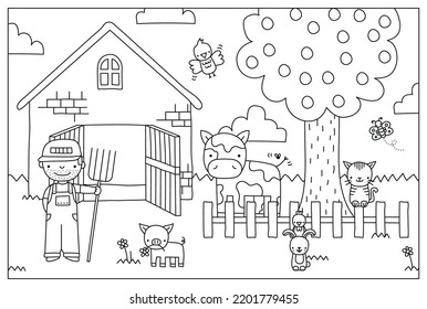 At the farm coloring page vector illustration