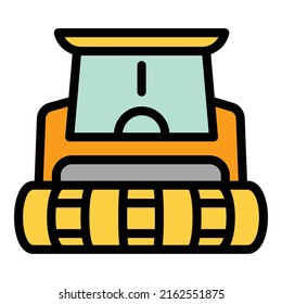 El vector de contorno de icono de combinación de granjas. Recolectar tractor. Vehículo de máquinas