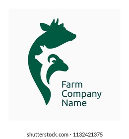 Farm Company Logo, Icon Agricultural Animals. Farm Animals Symbol With Cow, Pig And Goat.