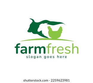 Farm company logo. Organic farm logo with cow, lamb, sheep, and chicken