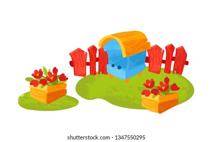 Farm composition. Vector illustrations for children books or posters.