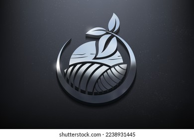 Farm Concept 3D Logo Design, Shiny Mockup Logo with Textured Wall. Realistic Vector