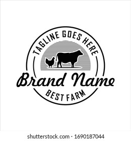 farm concept logo. Label for natural farm products. Logotype isolated on white background. farm with chicken and cow logo