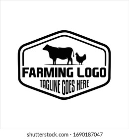 farm concept logo. Label for natural farm products. Logotype isolated on white background. farm with chicken and cow logo