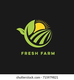 Farm concept logo template. Label for natural farm products. color logotype isolated on black background. Vector illustration