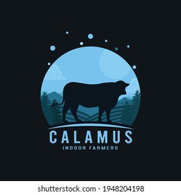 Farm concept logo. Template with farm landscape. Vector illustration.