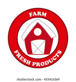 Farm concept represented by building over seal stamp icon. Colorfull and flat illustration. 