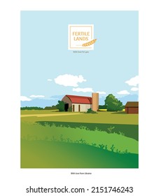 
Farm. Country house near the field. Water tower. Farm barn. Green field with harvest against the blue sky. Clear day outside the city.