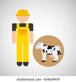 farm countryside farmer people isolated, vector illustration