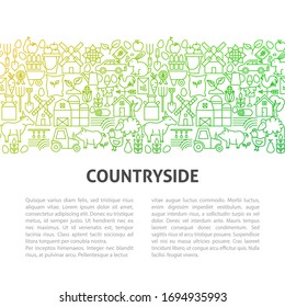 Farm Countryside Line Template. Vector Illustration of Outline Design.