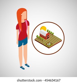 farm countryside people isolated, vector illustration eps10