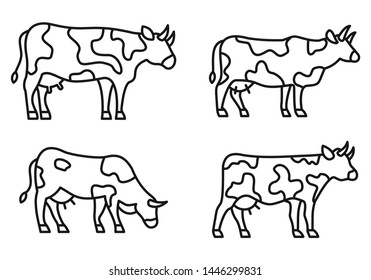 Farm cow icons set. Outline set of farm cow vector icons for web design isolated on white background