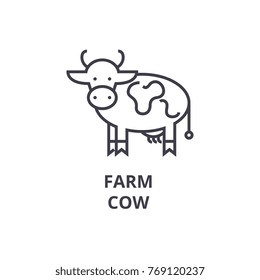 farm cow line icon, outline sign, linear symbol, vector, flat illustration