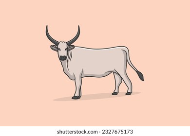 Farm Cow Standing on ground vector illustration. Animal nature icon concept. Milk, dairy, farm product design element. Dairy farm cow logo design.