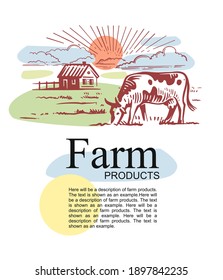 Farm with cow and text with color template