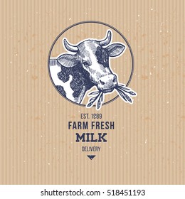 Farm cow vintage logo. Cow illustration design template. Vector illustration
