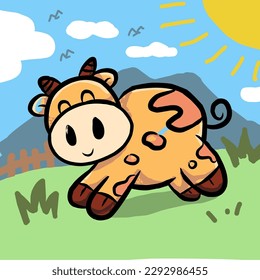 Farm cows with mountains in the background