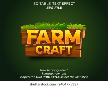 efecto de texto artesanal de granja, fuente editable, tipografía, texto 3d para juegos. plantilla de vector