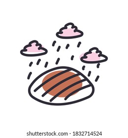 farm crop with clouds and rain line and fill style icon design, agronomy lifestyle agriculture harvest rural farming and country theme Vector illustration