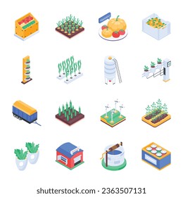 Farm Cultivation and Harvesting Isometric Icons 

