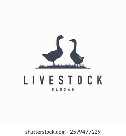 farm design with black silhouette concept duck animal logo livestock symbol simple illustration template