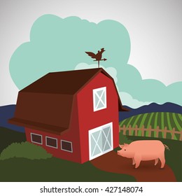 Farm design. stable icon. flat illustration