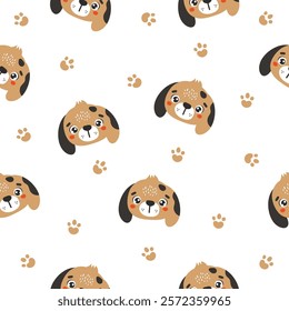 Farm dog pattern, cute farm animals, kids pattern, farm vector, cartoon, seamless pattern