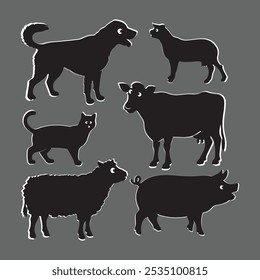 Farm and Domestic Animals Silhouette. 