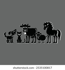 Farm and Domestic Animals Silhouette. 