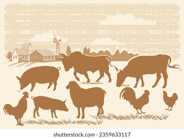 Farm Domestic Animals Silhouettes Isolated 