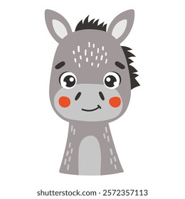 Farm donkey animal isolated, cute farm animal, kids illustration, cartoon vector