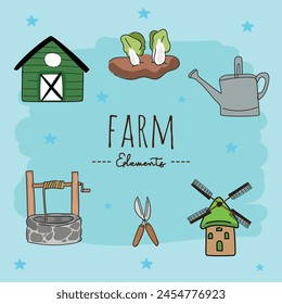 Farm doodle icons set. Vector illustration for your design.