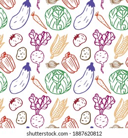 Farm doodle pattern with fresh vegetables 