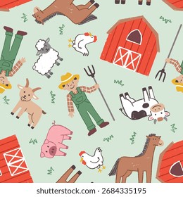 FARM DOODLE patrón sin fisuras lindo kiddy doodle ilustración decorativa vibrante dibujado a mano dibujo de dibujos animados elemento de niños editable Vector Fondo de pantalla de fondo