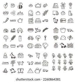 farm doodle set with animals, tractor, barn