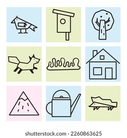 farm  doodle set with bird, fox, hedgehog