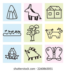 farm  doodle set with dog, donkey,frog, wild boar, butterfly
