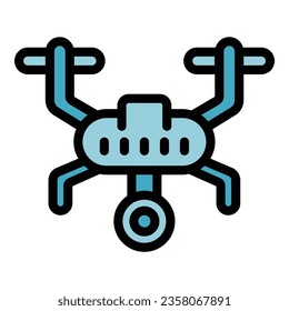 Vector de contorno de icono de drones de granja. Granja digital. Color plano de los datos del sistema