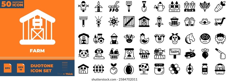 Farm Duotone Editable Icons set. Vector illustration in modern thin duotone style of farm icons: farm, agriculture, chicken, etc